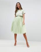 Asos Embellished Crop Top Tulle Midi Dress - Green