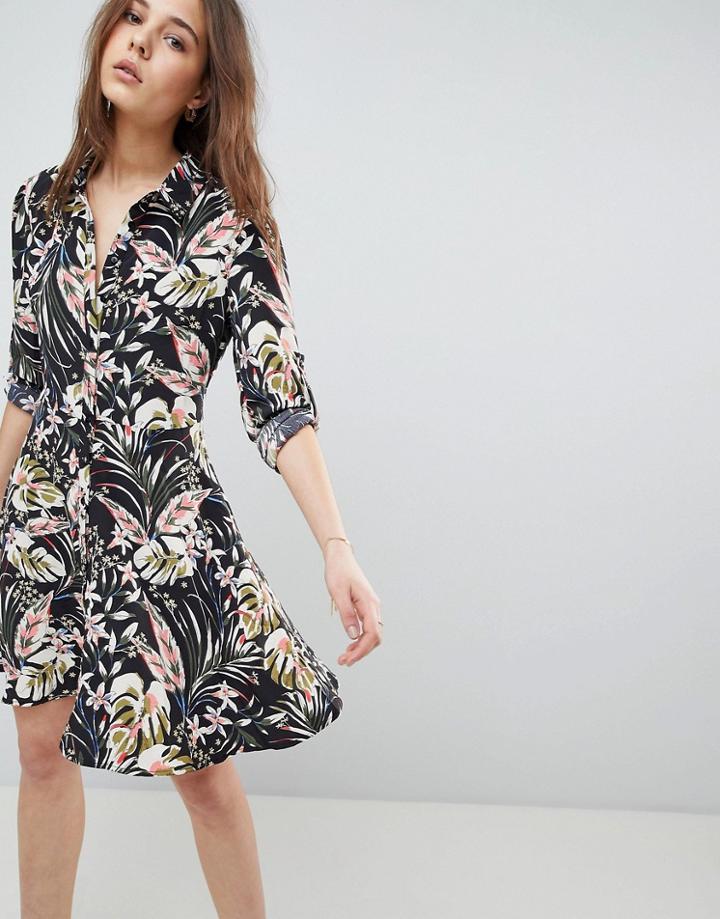 Qed London Printed Skater Shirt Dress - Black