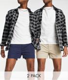 Topman 2 Pack Skinny Chino Shorts In Navy And Stone-multi