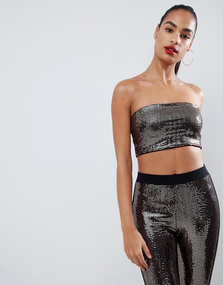 Boohoo Sequin Bandeau Two-piece In Gold - Gold