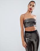 Boohoo Sequin Bandeau Two-piece In Gold - Gold