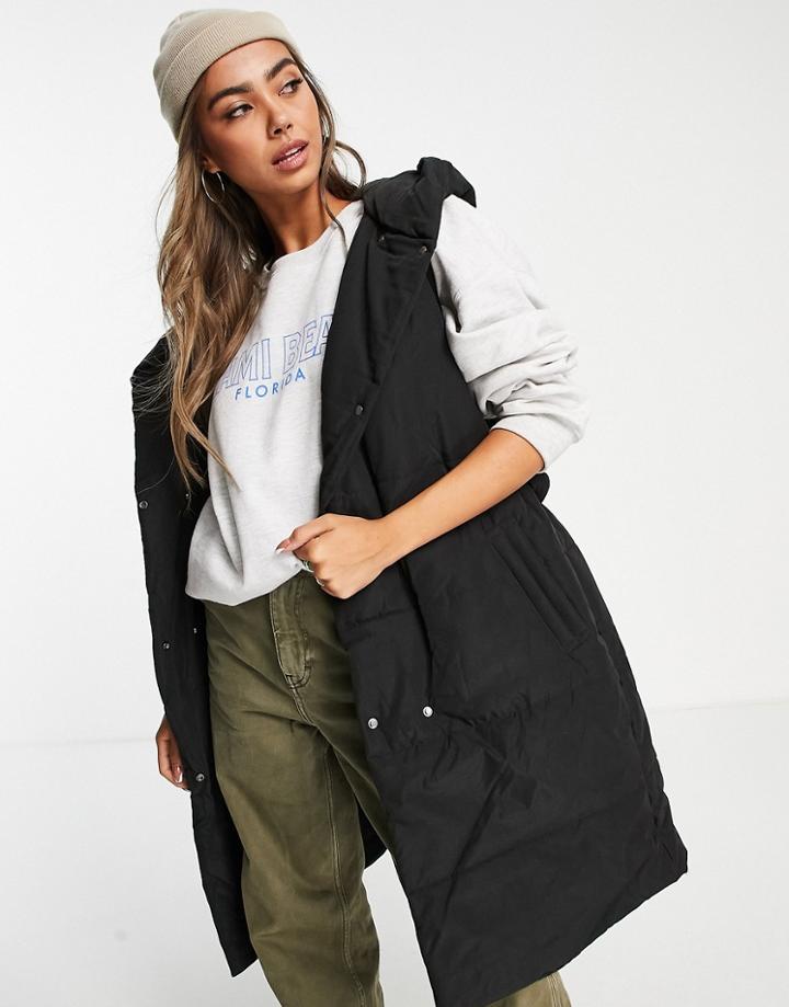 Cotton: On Recycled Longline Padded Vest In Black
