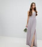 Tfnc Tall Pleated Maxi Bridesmaid Dress With Back Detail - Gray