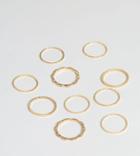 Asos Design Curve Pack Of 10 Rings In Minimal Design In Gold - Gold