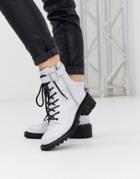 Asos Design Anya Hardware Lace Up Boots In Gray Croc
