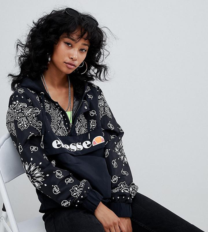 Ellesse Half Zip Jacket With Front Pocket And Logo In Paisley - Black