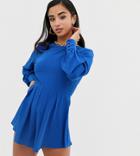 Asos Design Petite Romper With Frill Hem-blue