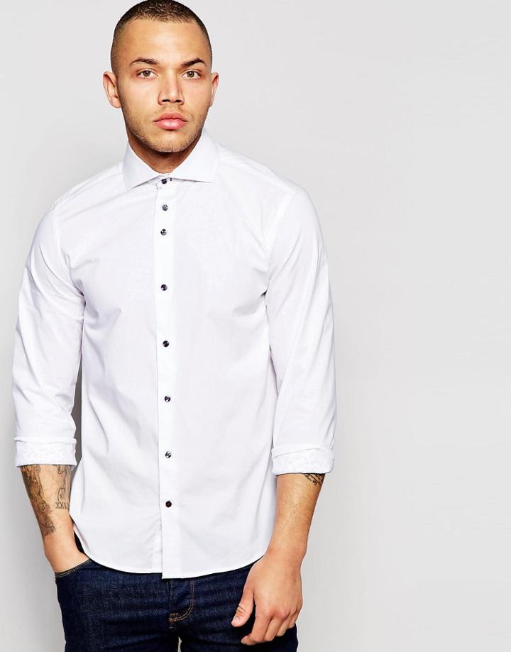 Dickens And Browne Trim Stretch Cut-away L/s Shirt - White