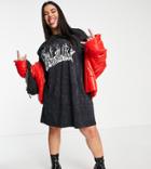 Asos Design Curve Mini T-shirt Dress In Washed Black With Dreamscape Front Print