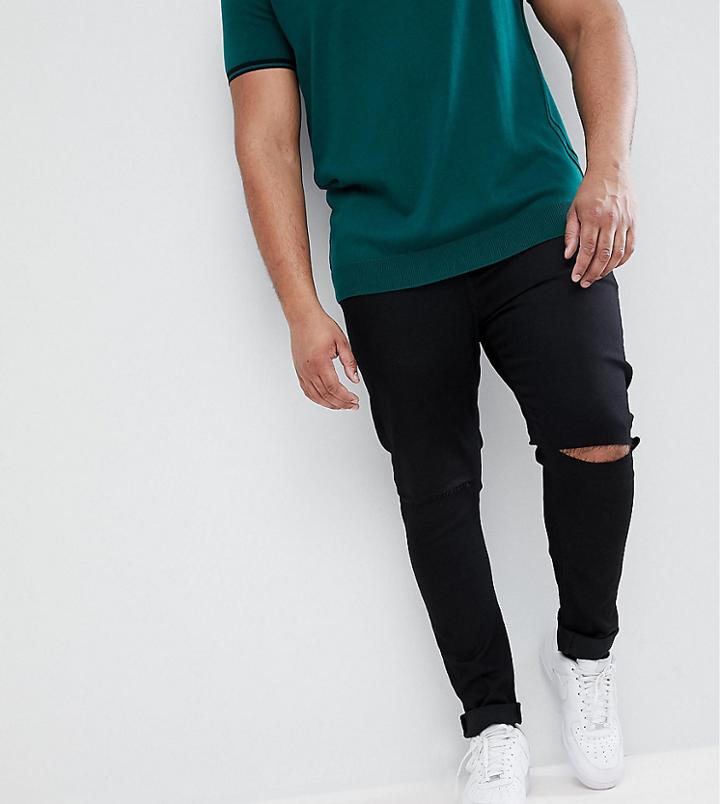 Asos Plus Super Spray On Jeans With Knee Rips In Black - Black