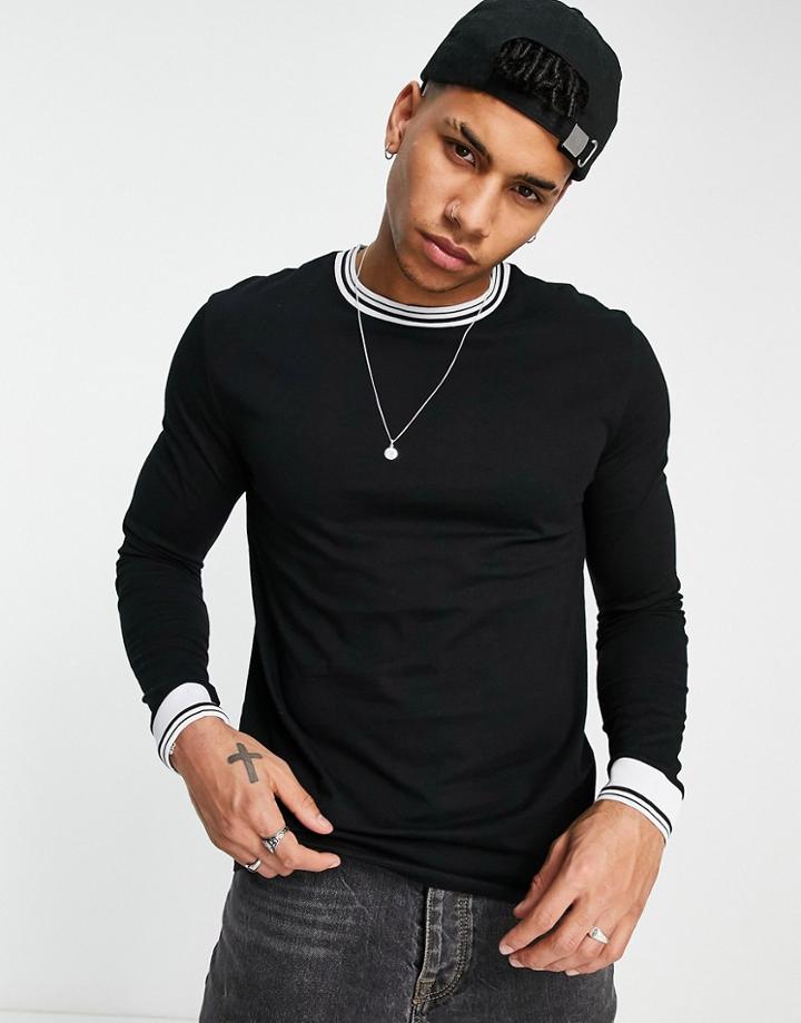 Asos Design Long Sleeve T-shirt With Tipping In Black