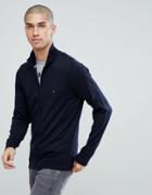 Tommy Hilfiger Full Zip Knit Cardigan Plaited Cotton Silk In Navy - Navy