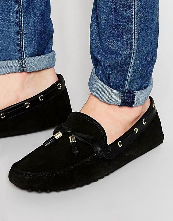 Asos Driving Shoes In Black Suede Mix With Gold Details - Black