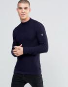 Armani Jeans Sweater With Textured Knit In Navy With Sleeve Logo - Nav