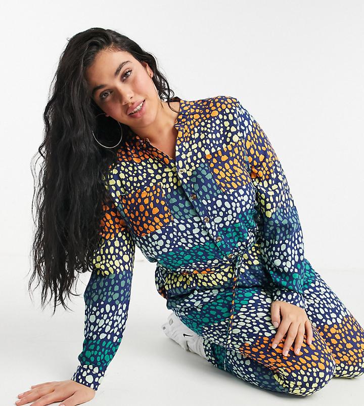 Never Fully Dressed Plus Wrap Tie Roll Sleeve Jumpsuit In Mixed Spot Print-multi
