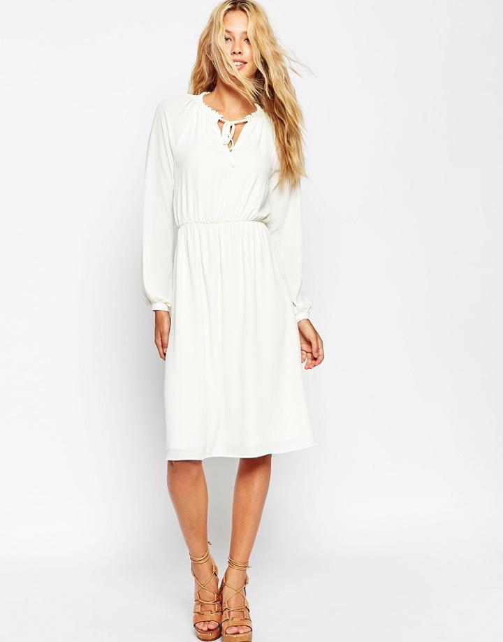 Asos Soft Tie Midi Dress - Cream
