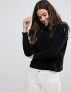 Brave Soul Erin Loose Fit Sweater In Chenille - Black