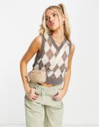 Weekday Peachy Recycled Argyle Sweater Vest In Brown