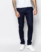 Asos Super Skinny Smart Joggers With Elastic Waist In Blue Print - Navy