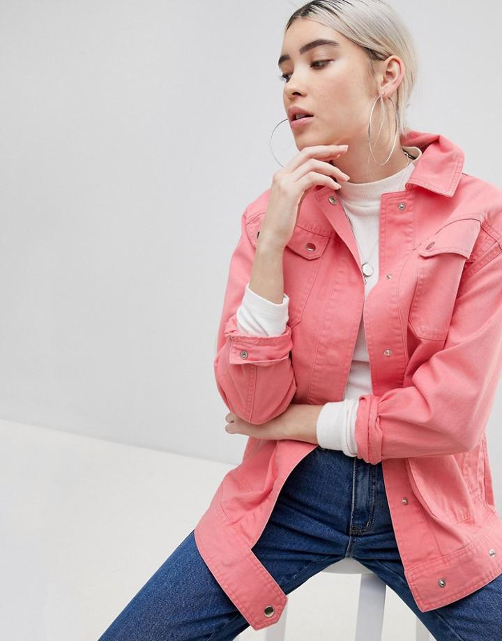 Asos Design Washed Pocket Jacket - Pink