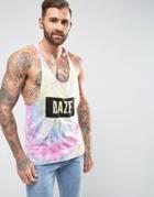 Asos Extreme Racer Back Raw Edge Tank With Tie Dye And Daze Print - Multi