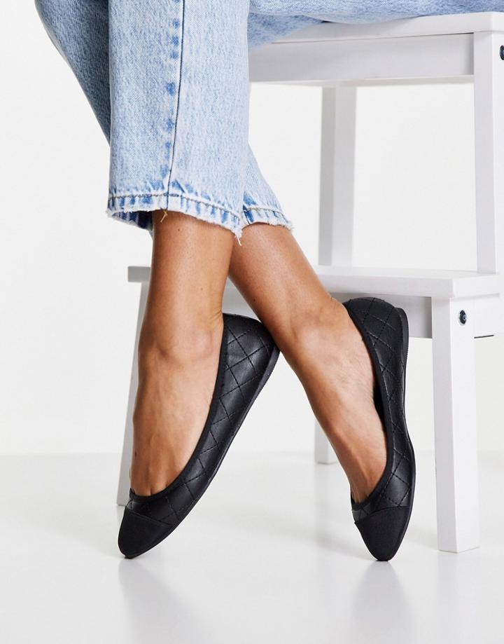 Asos Design Lantern Quilted Ballet Flats In Black