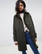 Asos Design Coat In Twill With Buckle Neck - Green