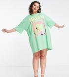 Asos Design Curve Oversized T-shirt Dress With Nirvana Print In Green