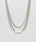 Asos Design Short Layered Neckchain Pack In Silver Tone - Silver