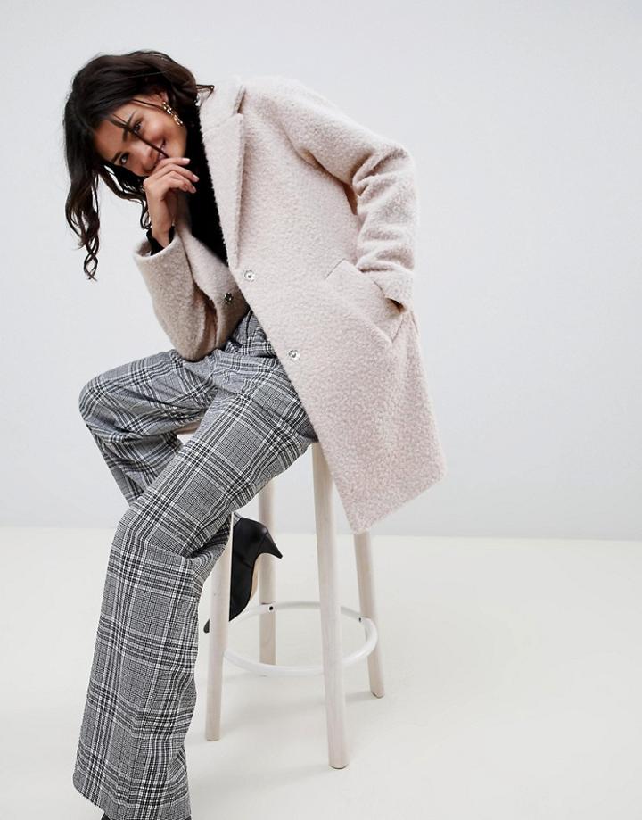 Asos Design Cocoon Coat In Texture With Tab-cream