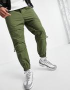 Weekday Aston Utility Zip Pants In Khaki-green