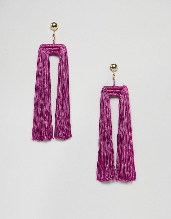 Asos Design Statement Double Tassel Earrings - Pink