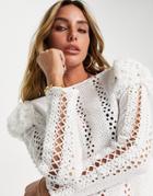 River Island Eyelet Lace Blouse In White