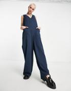 Noisy May Tailored Sleeveless Jumpsuit In Navy Pinstripe