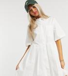 Collusion Pleated Mini Shirt Dress In White