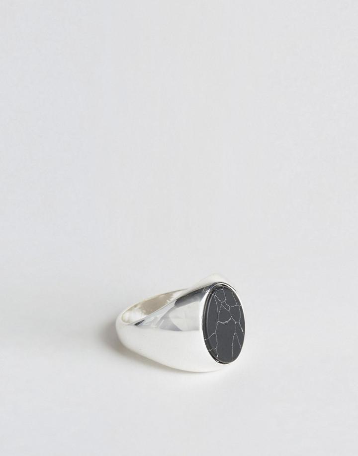 Chained & Able Oval Stone Ring In Black - Silver