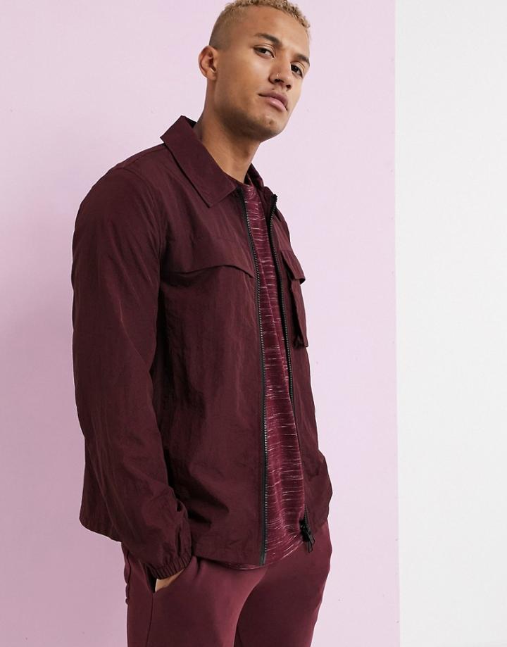 Asos Design Utility Jacket In Burgundy-red
