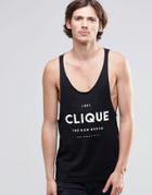 Asos Tank With Clique Print And Raw Edge Extreme Racer Back - Black