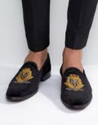 Asos Loafers In Black Velvet With Badge Detail - Black