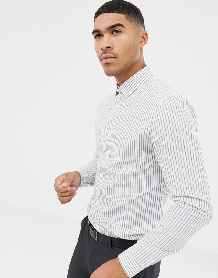 Asos Design Skinny Smart Stripe Work Shirt-white
