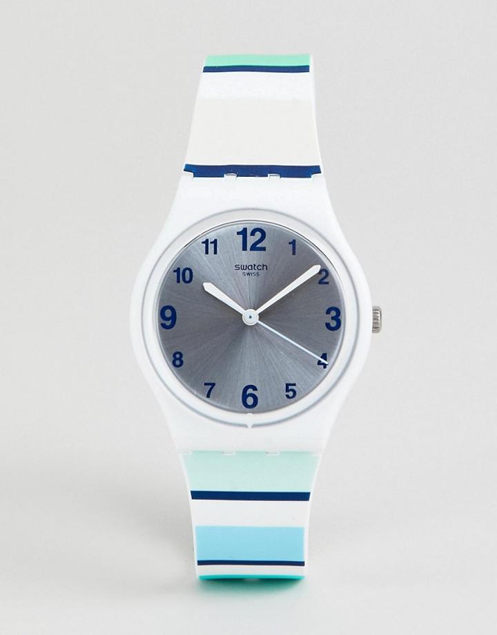 Swatch Gw189 Mediterranean Views Stripe Silicone Watch 34mm - Multi