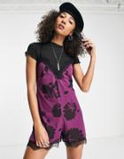 Asos Design Short Sleeve 2 In 1 Romper In Grunge Floral-multi