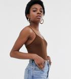 Asos Design Petite Spaghetti Strap Cami Body In Chestnut - Brown