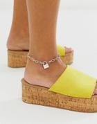 Asos Design Anklet In Hardware Chain With Padlock In Silver Tone - Silver