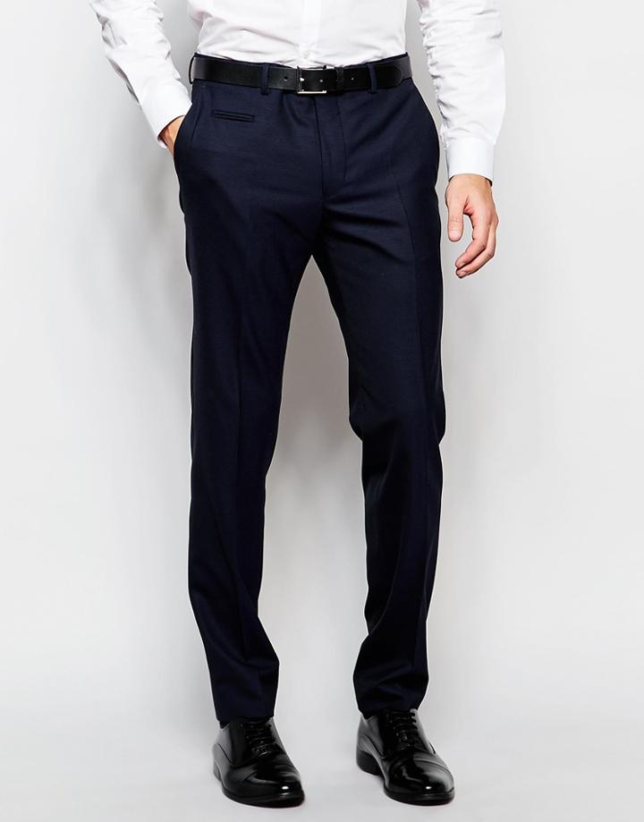 Number Eight Savile Row Wool Mix Pants With Stretch In Skinny Fit - Navy