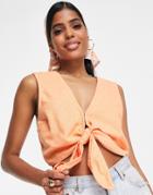 Abercrombie & Fitch Tie Front Crop Top In Orange