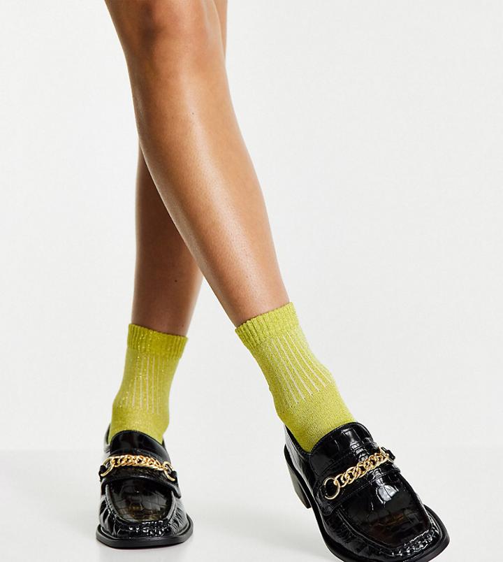 Asos Design Wide Fit Mimi Square Toe Loafers In Black Croc