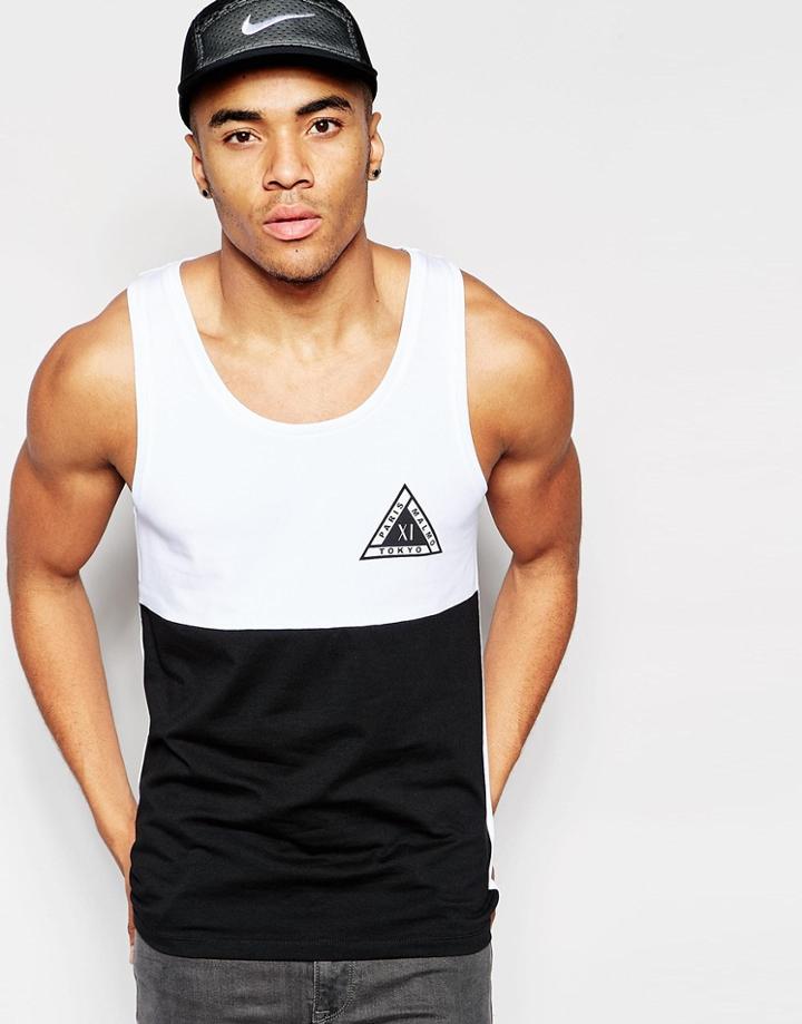 Asos Muscle Tank With Half And Half And Triangle Chest Print - White