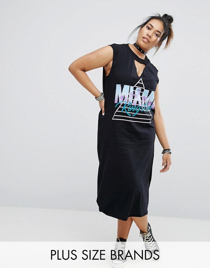 Pink Clove Tshirt Dress With Choker Detail - Black