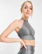 Monki Holographic Tie Back Crop Top In Silver - Part Of A Set